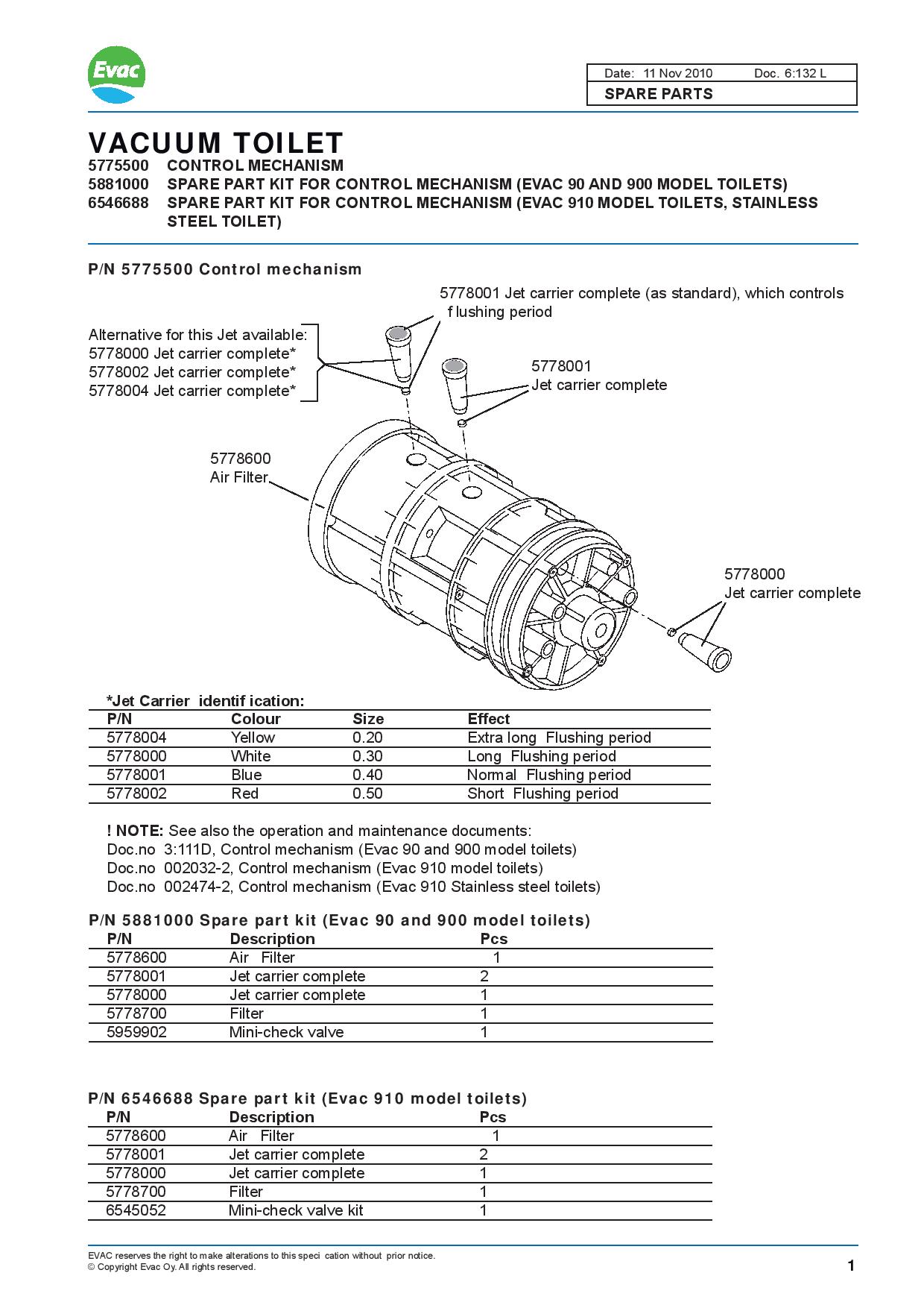 Evac Control Mechanism Marine Spares